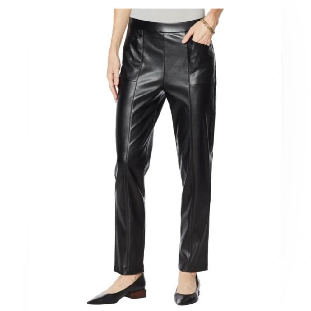 H Halston Faux Leather Seamed Pull-On Pants